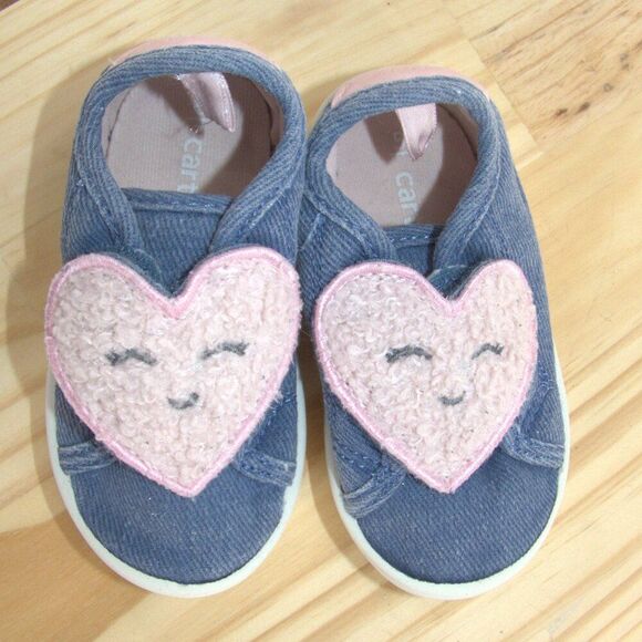 Carter's Blue Denim with Sherpa Heart Sneakers Toddler Size 5 - Picture 1 of 6